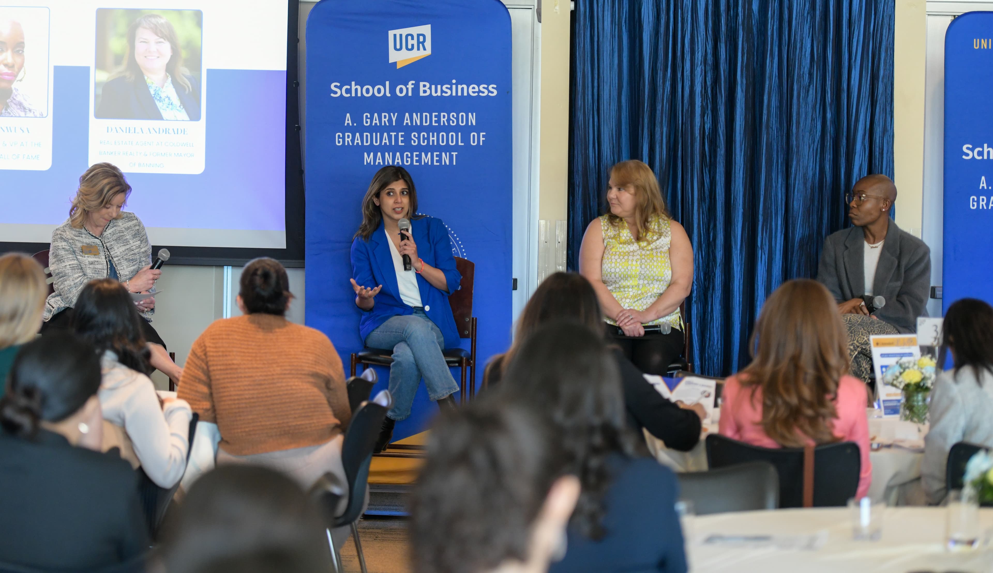 Shubhra Kathuria, Nova School founder, speaking at UCR Women in Business Leadership
